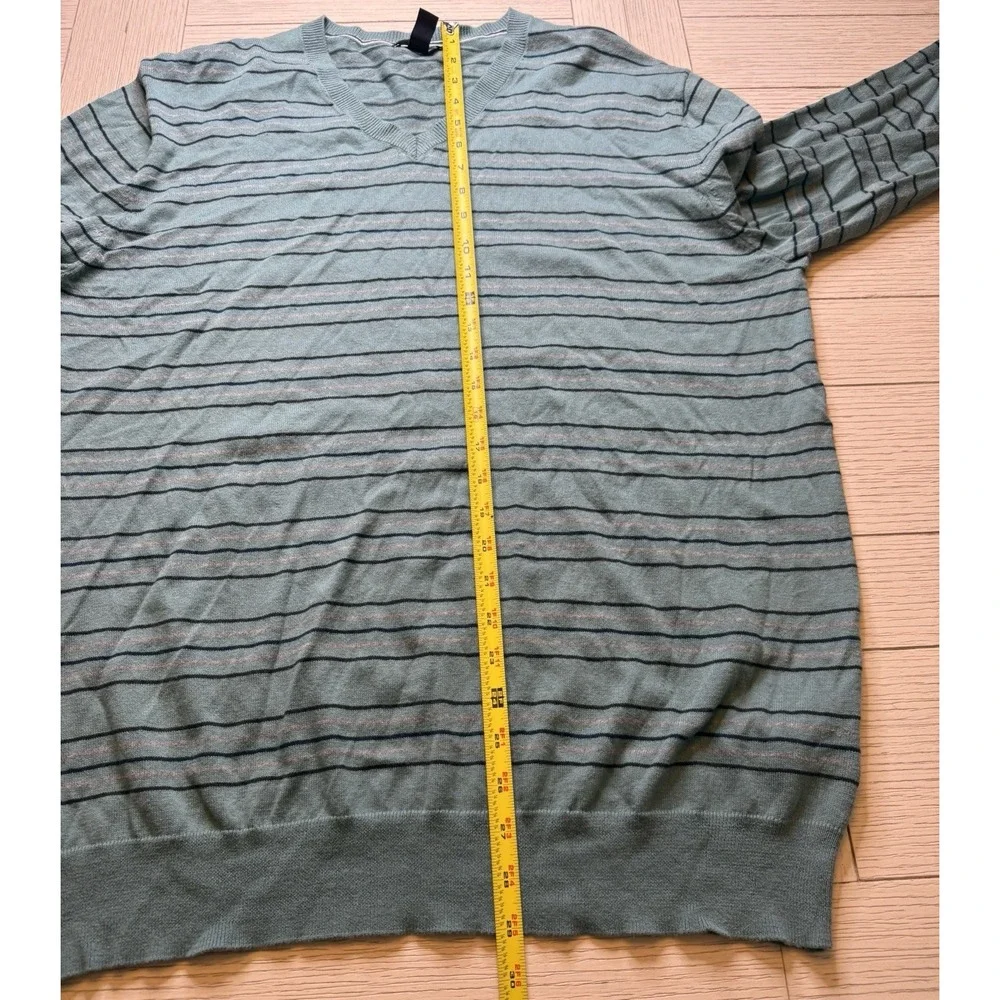 Gap Men's V Neck 100% Cotton Teal, Blk, Gray Striped Sweater. Lightweight. Sz XL
